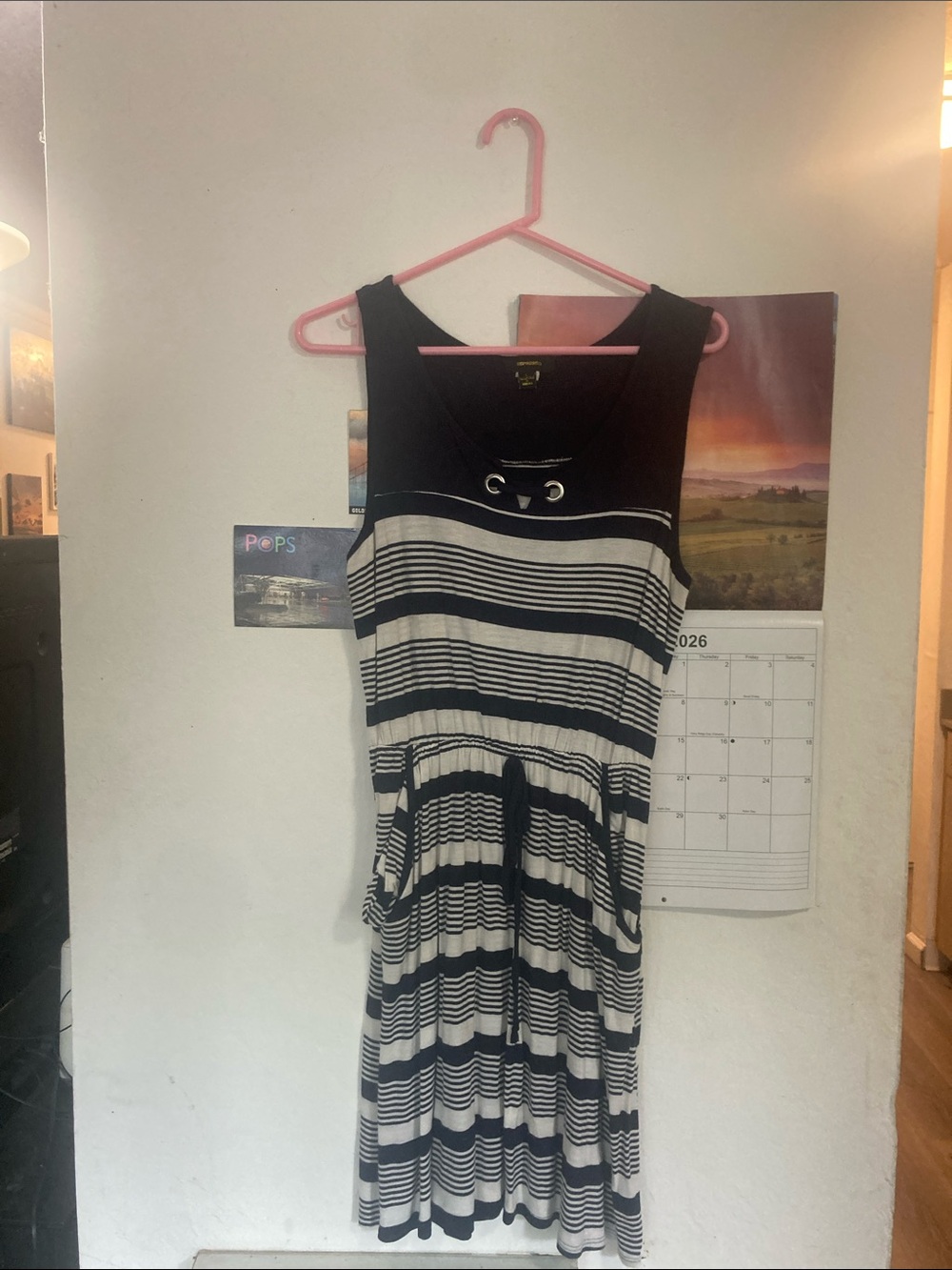 Espresso Black and White Striped Midi Dress